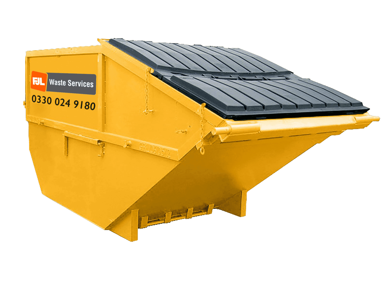 FJL Waste Services yellow rear end loader container