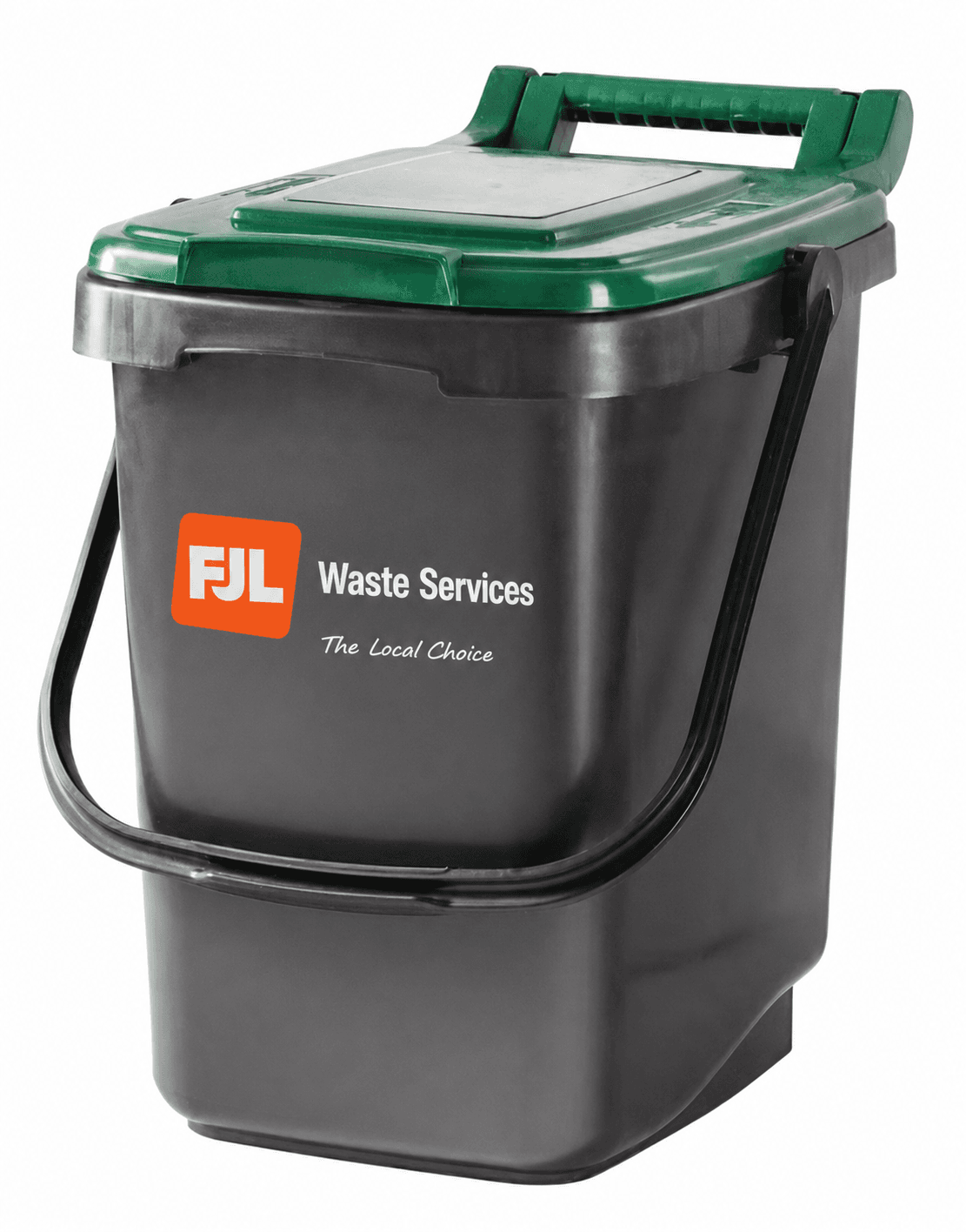 FJL Waste Services sealed food waste caddy with FJL branding