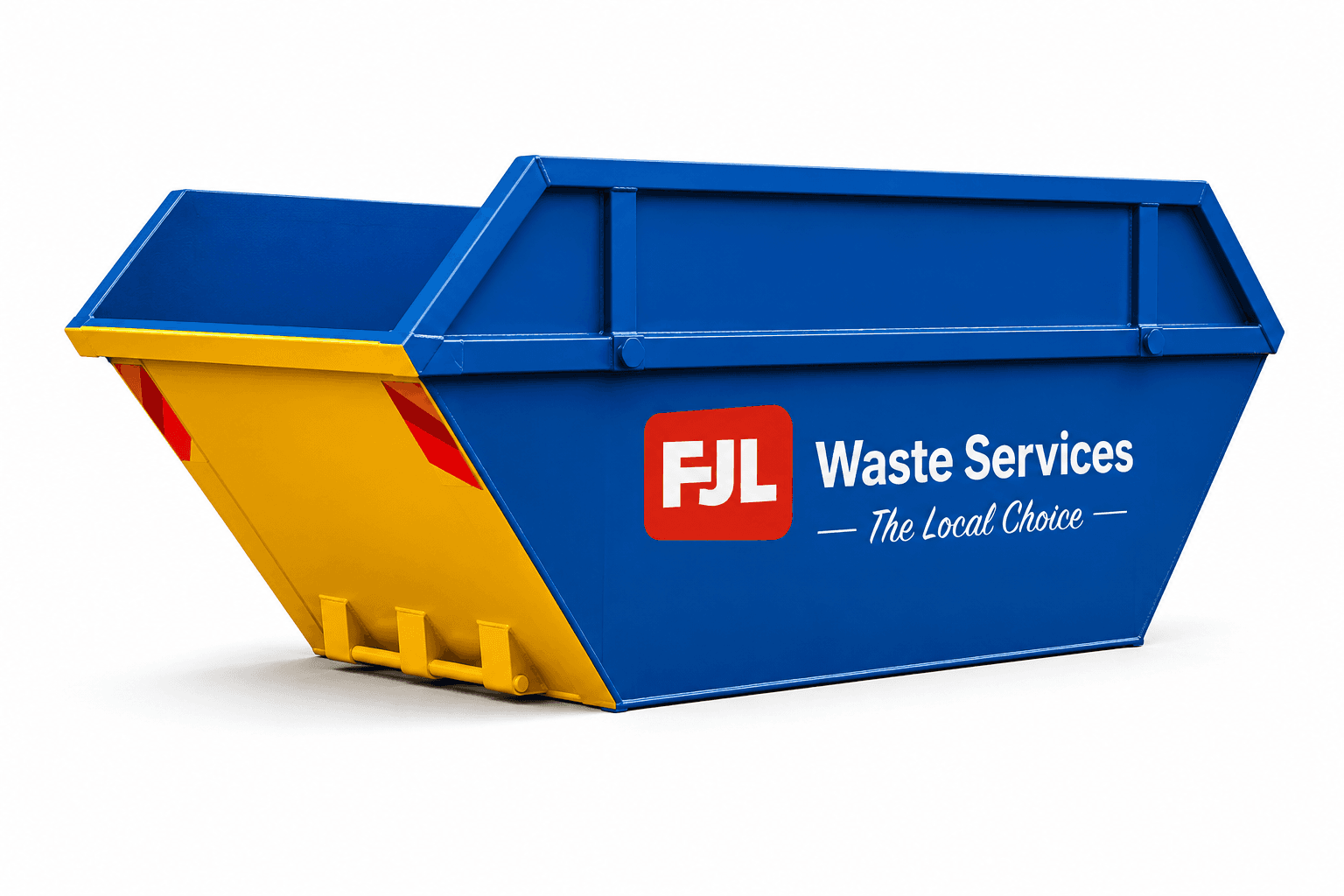 FJL Waste Services open builders skip with FJL branding